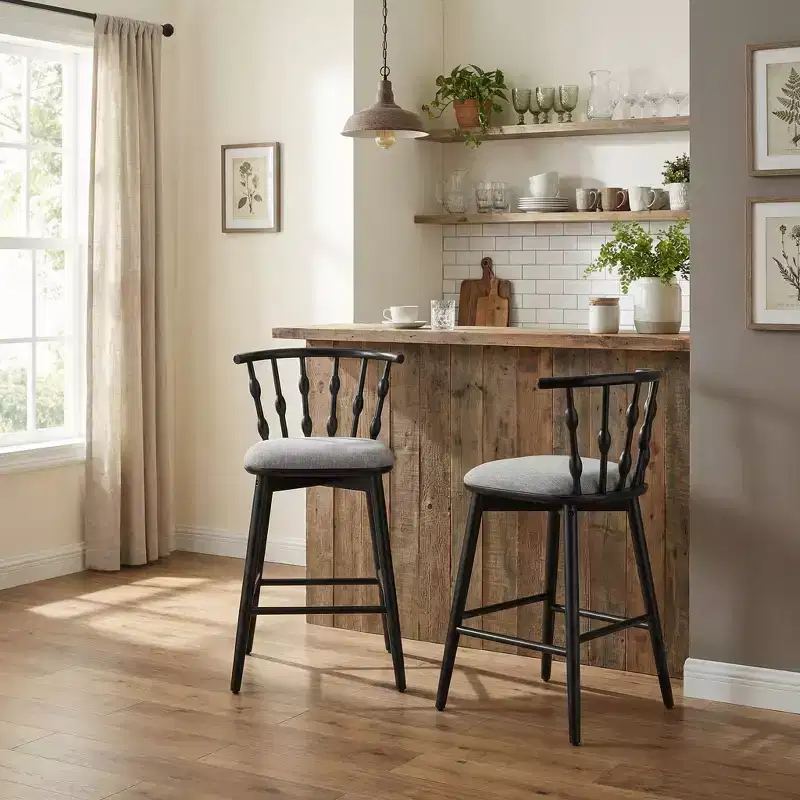 ModernLuxe Set of 2/4 Barstools, Mid-Century Spindle Back Counter Stools with Upholstered Seat, Modern Kitchen Island Stools