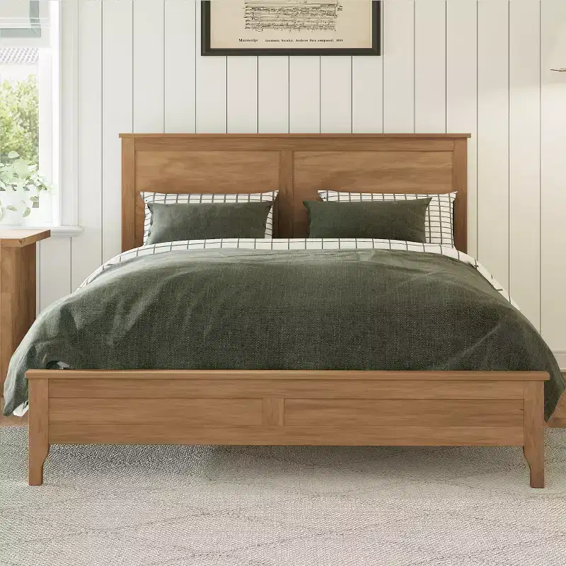 Solid Wood King Size Platform Bed with Headboard and Sturdy Wooden Slats