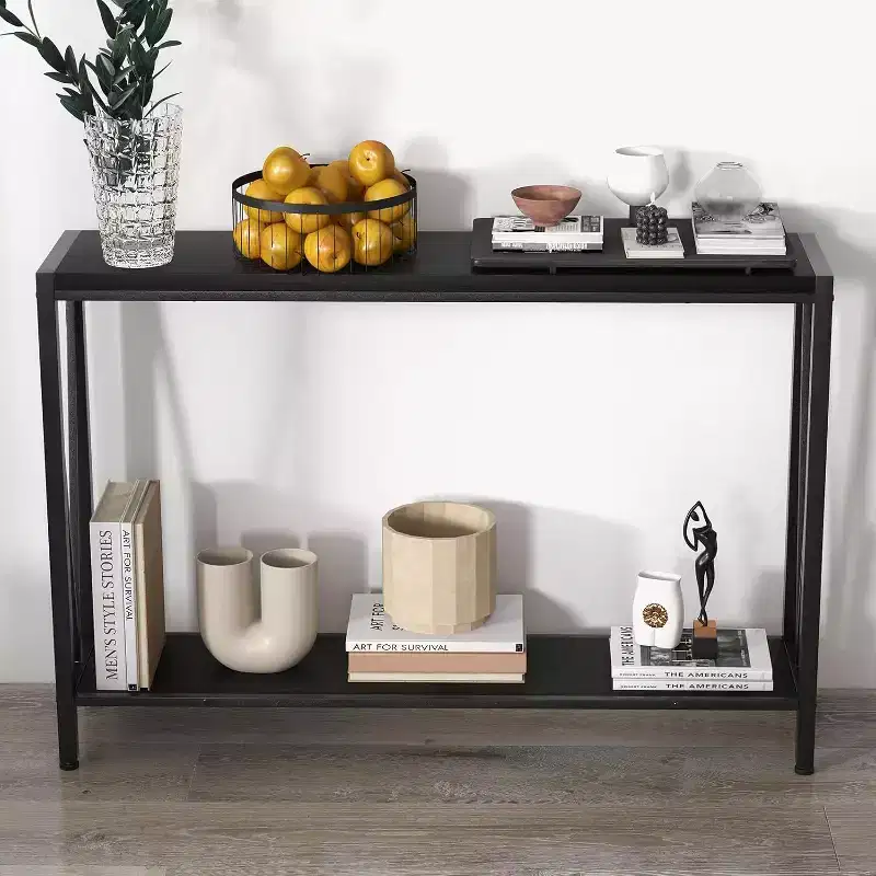 Wood 2-Tier Narrow Console Table with Storage 43