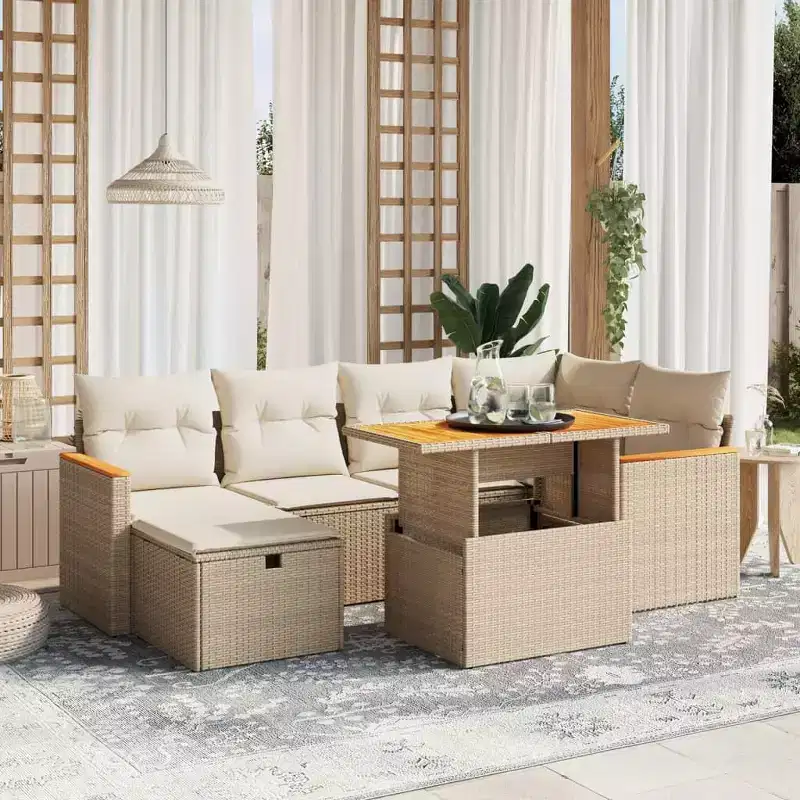 vidaXL 7 Piece Patio Sofa Set with Cushions Poly Rattan
