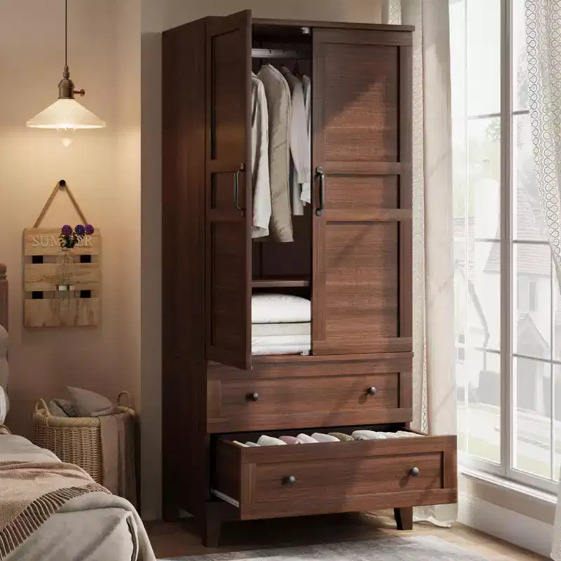 Farmhouse Storage Cabinet  Multi-Functional Organizer with Anti-Tip Safety, Adjustable Shelves Two Doors with Two Drawer