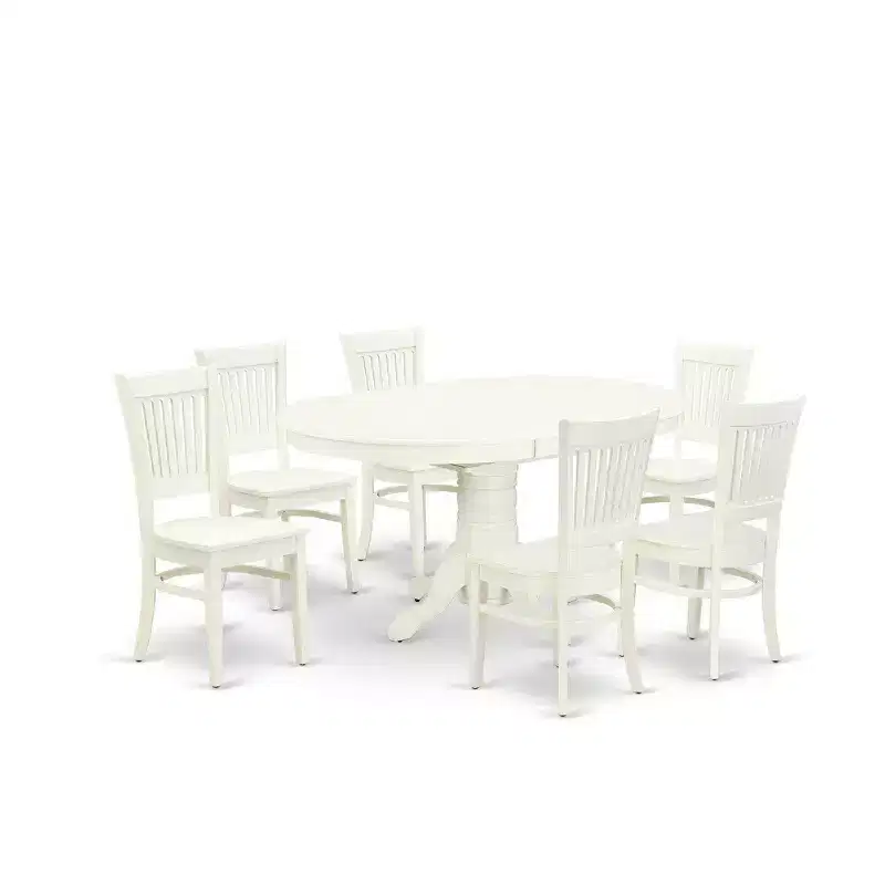 HomeStock Oval Dining Set Linen White Dining Room Table with Butterfly Leaf