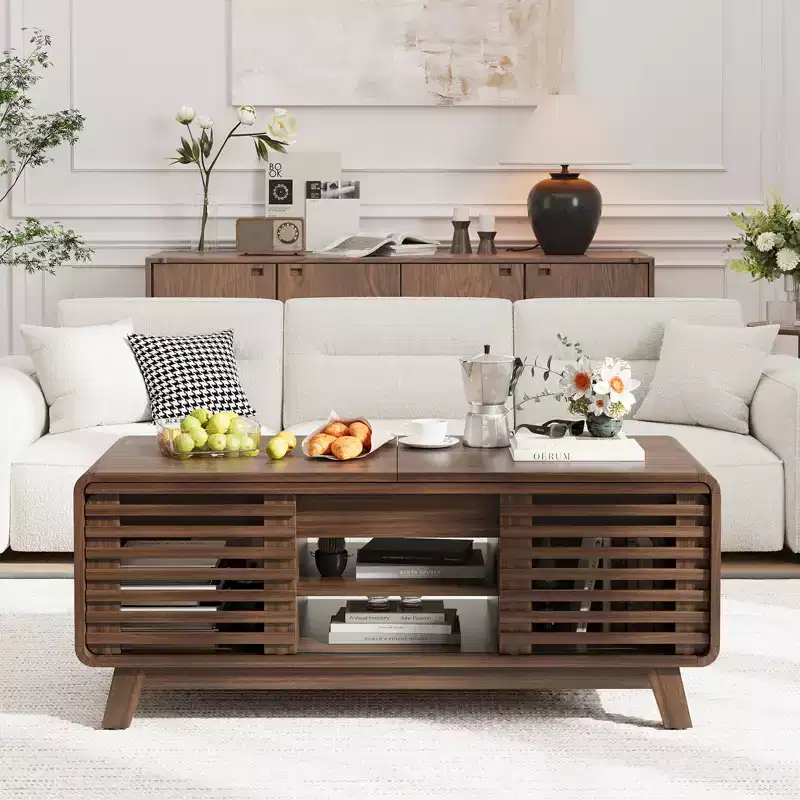 GDFStudio Efrain Mid-Century Modern Coffee Table with Sliding Top and Hidden Storage