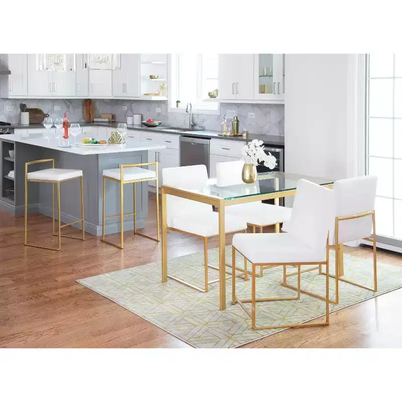 LumiSource Set of 3 Fuji Stacker Counter Height Barstools Gold/White PU