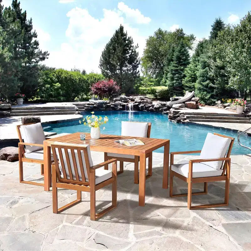 Weston 5pc Eucalyptus Wood Outdoor Dining Set - Natural - Alaterre Furniture: Weather-Resistant, 4-Seater