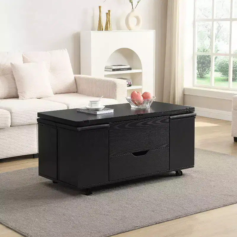 Okak Modern Functional Lift-Top Coffee Table with Hidden Storage & Stools,Fashionable Center Table Set for Living Room,Office