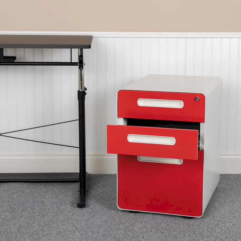 Ergonomic 3-Drawer Mobile Locking Filing Cabinet Storage Organizer