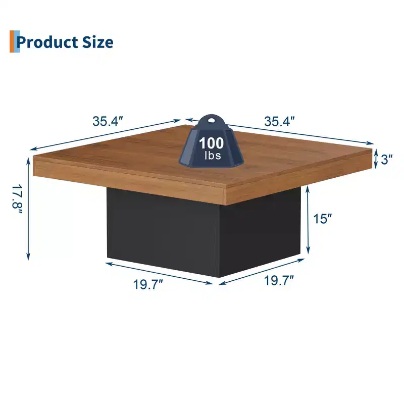 Square coffee table, 35 inches, modern style, suitable for home offices, apartments, reading rooms, easy to assemble.