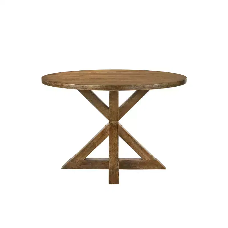 48 Wallace Dining Table Weathered Oak - Acme Furniture: Trestle Base, Linen Upholstered Chairs