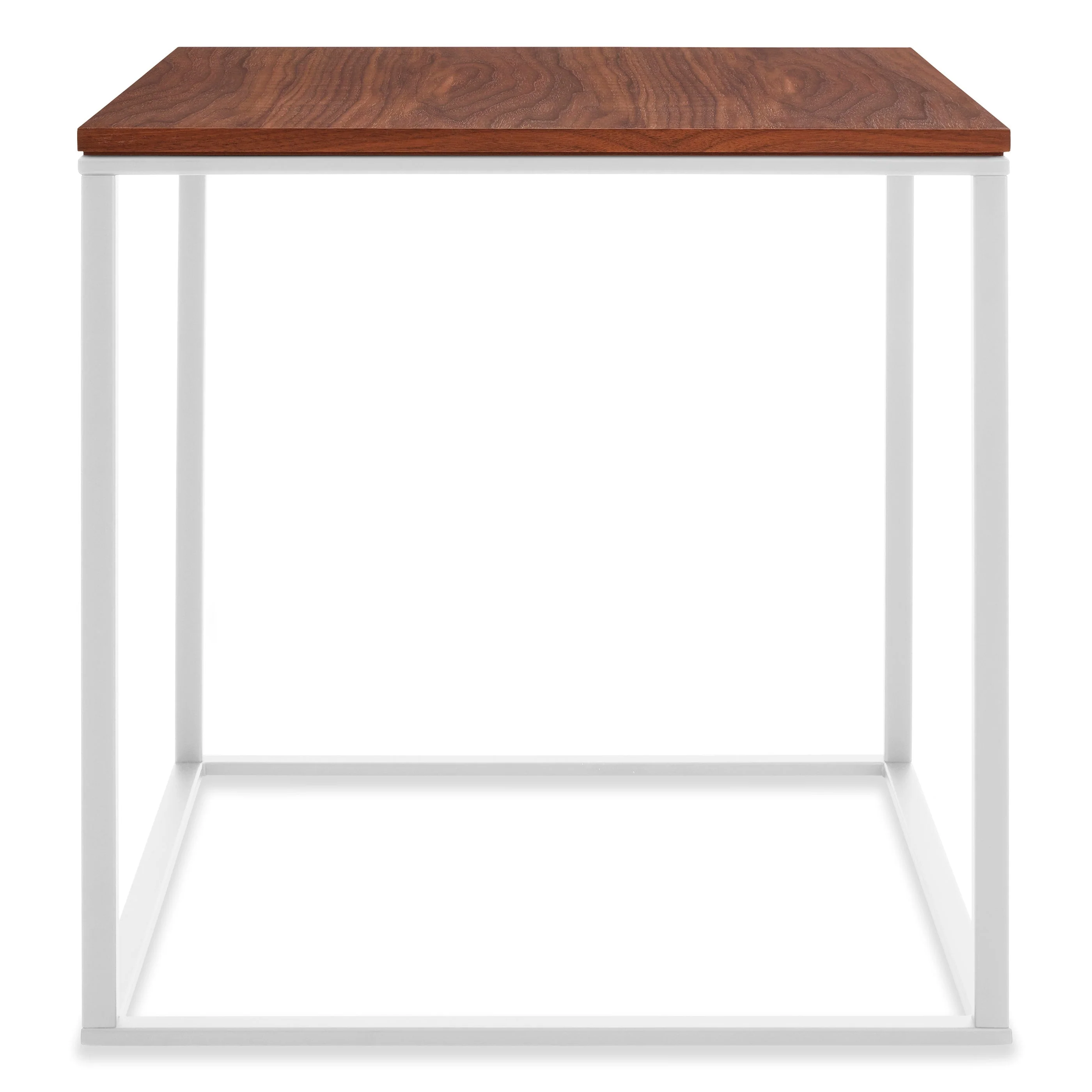 Modern Walnut Wood Steel End Table with Square Frame for Living Room