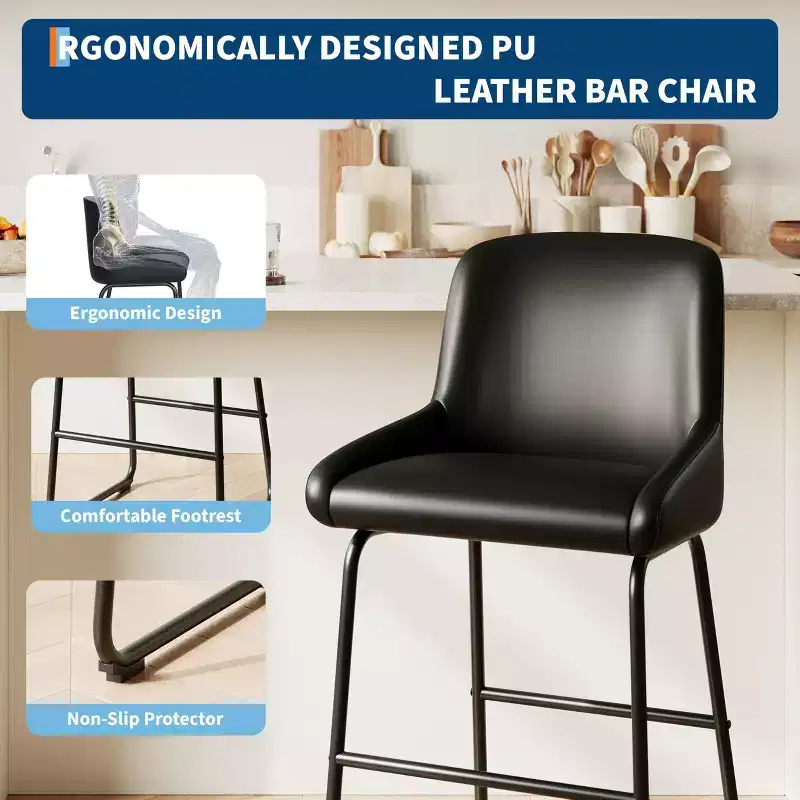 Bar Stools Set of 3, 24 Inch Counter Height Barstools with Back, Modern PU Leather Upholstered Bar Chairs
