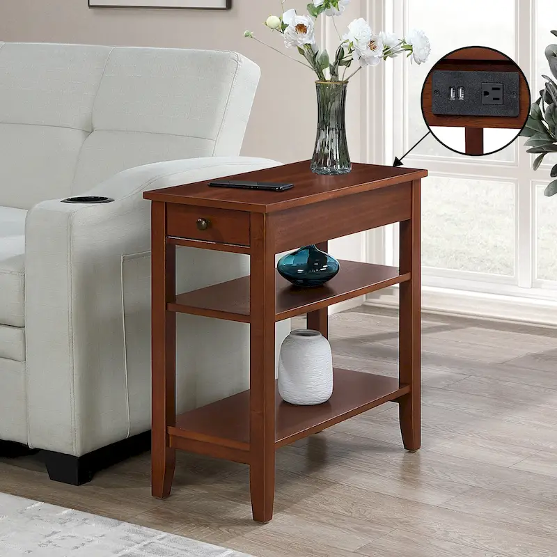 1 Drawer Chairside End Table with Charging Station and Shelves
