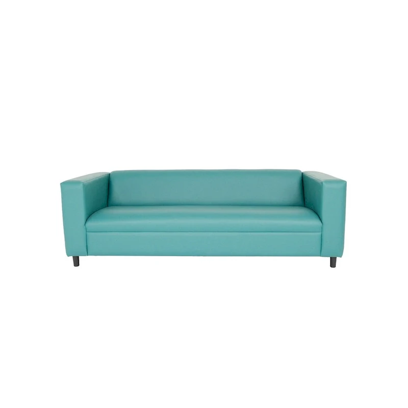 84 Blue Faux Leather Sofa With Black Legs