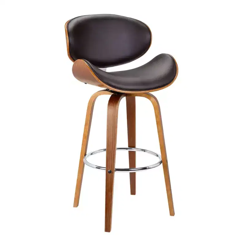 26" Caswell Mid-Century Swivel Counter Height Barstool Brown - Armen Living: Walnut Frame, Faux Leather