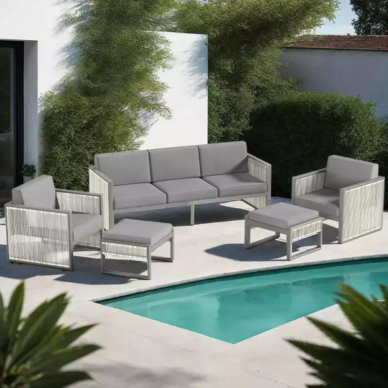 Bestier Patio Furniture Set, 5PCS Wicker Conversation Set for Backyard, Outdoor Couch Set with 4.5 Thick Cushion and Ottoman, Garden