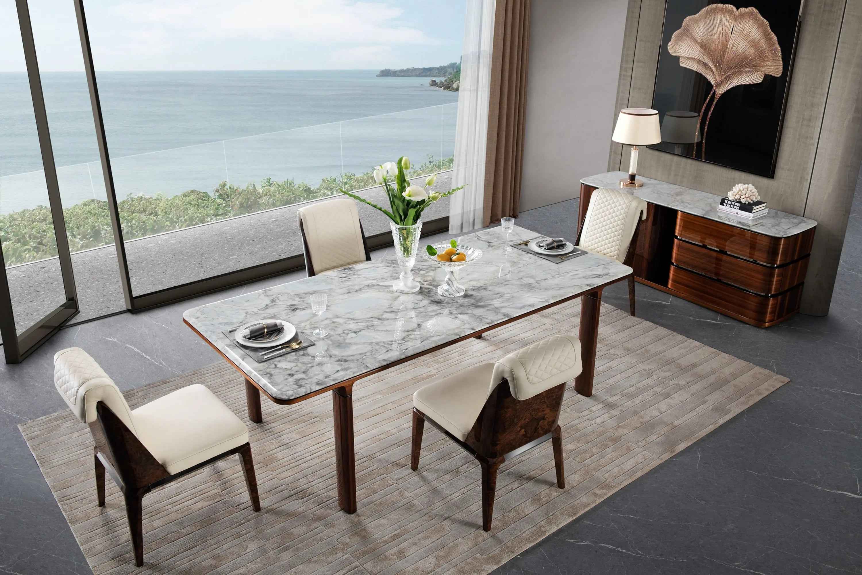 Modern Long Marble Dining Table for Elegant Dining