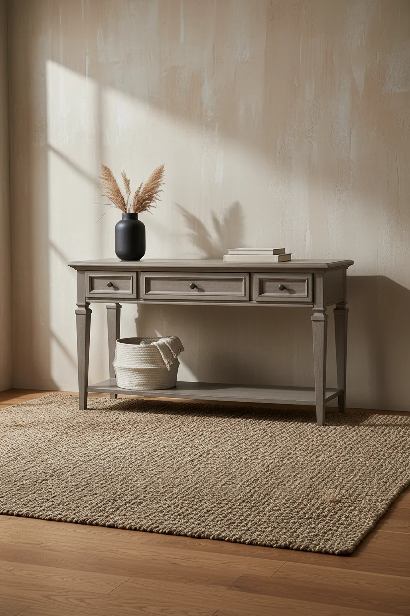 50 Traditional Sofa Table with Storage and Shelf - Grey and Bronze Pine