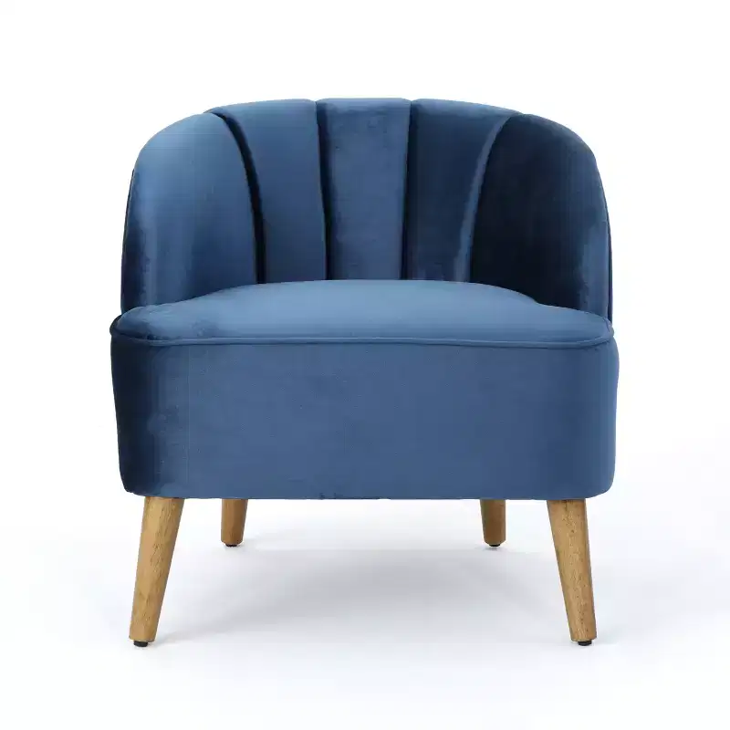 Mid-Century Modern Rubberwood Velvet Upholstered Accent Chair