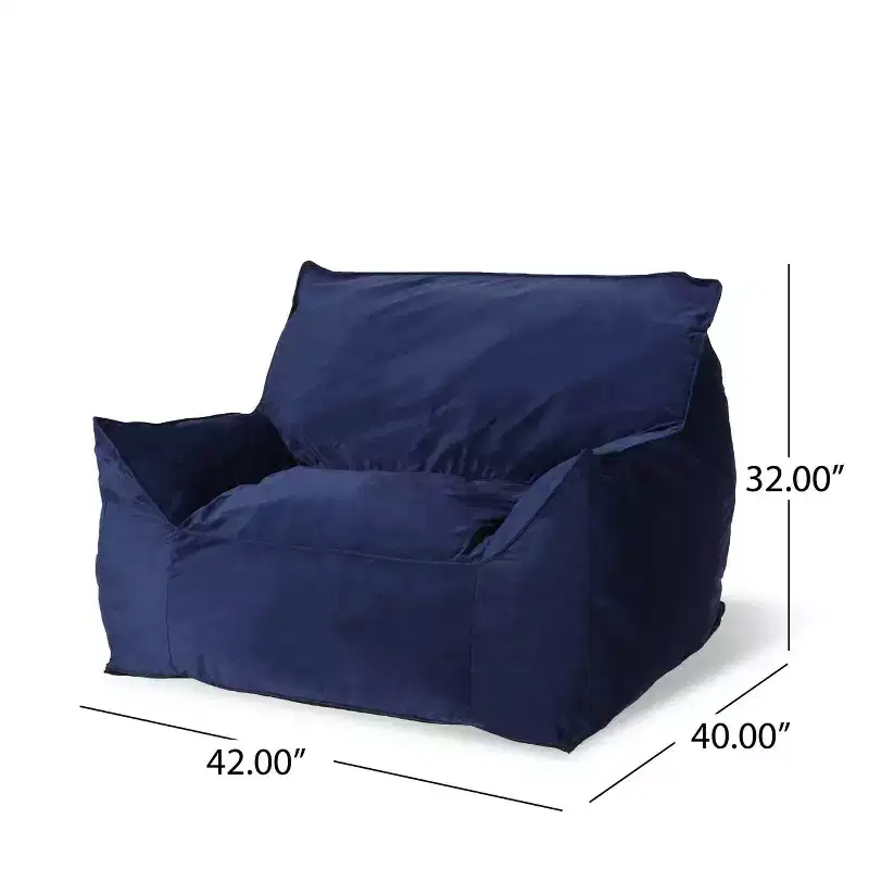 Loubar Modern Velveteen Armrests Bean Bag Chair Navy Blue - Christopher Knight Home