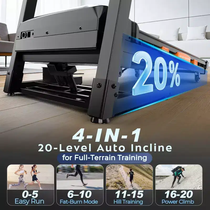 Foldable Treadmill w/ 20% Incline,12MPH Fast Speed 5.1HP Treadmill w/105 Programs for Home Running Walking,400LBS Treadmill APP Connected,Wider Belt