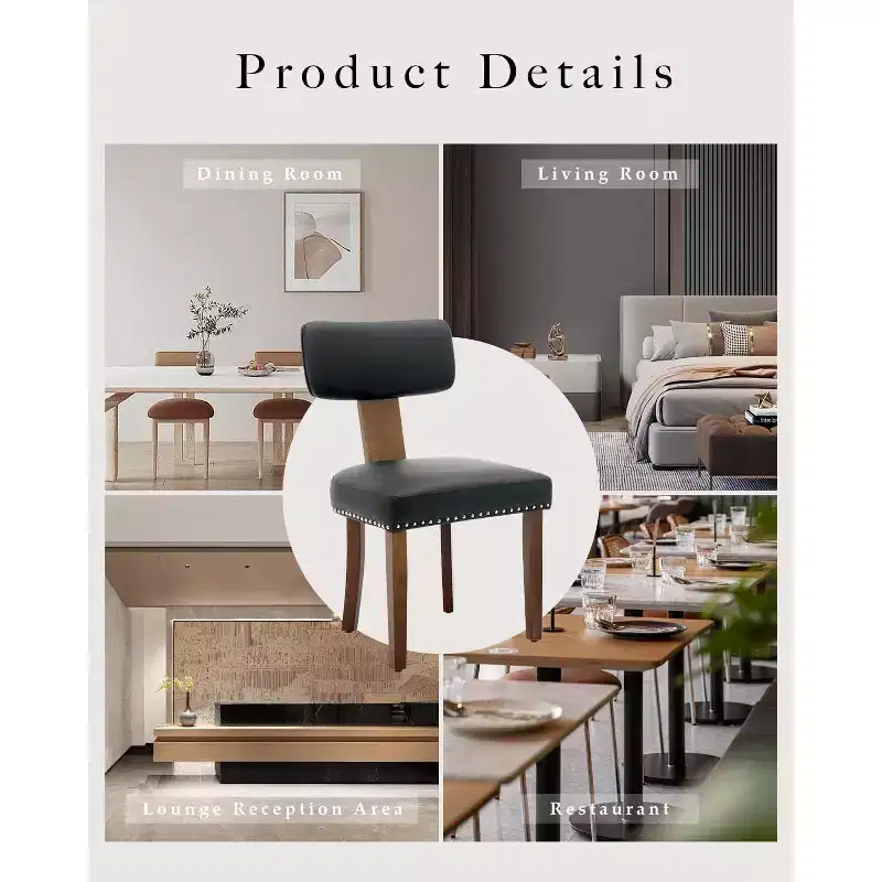 Modern Leather Dining Chairs Set of 2  Upholstered Curved Backrest, Hardwood Frame & Nailhead Trim, 265lb Capacity