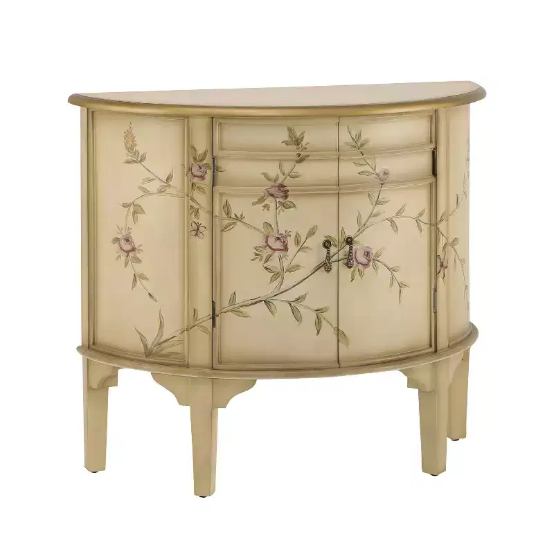 Vintage Handcrafted Floral Design Half Moon Storage Sideboard Cabinet with 2 Doors
