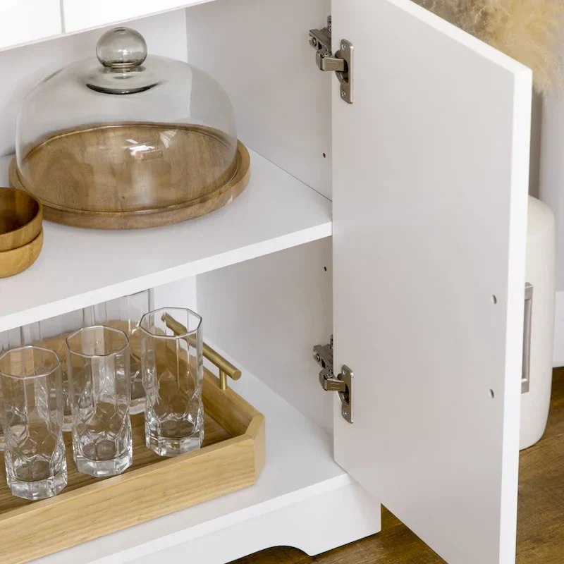 White Kitchen Sideboard Cabinet with 3 Drawers and Adjustable Shelf
