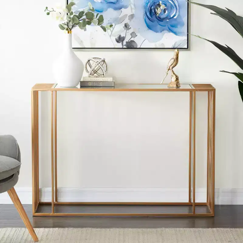 Contemporary Metal Mirrored Console Table Gold - Olivia & May