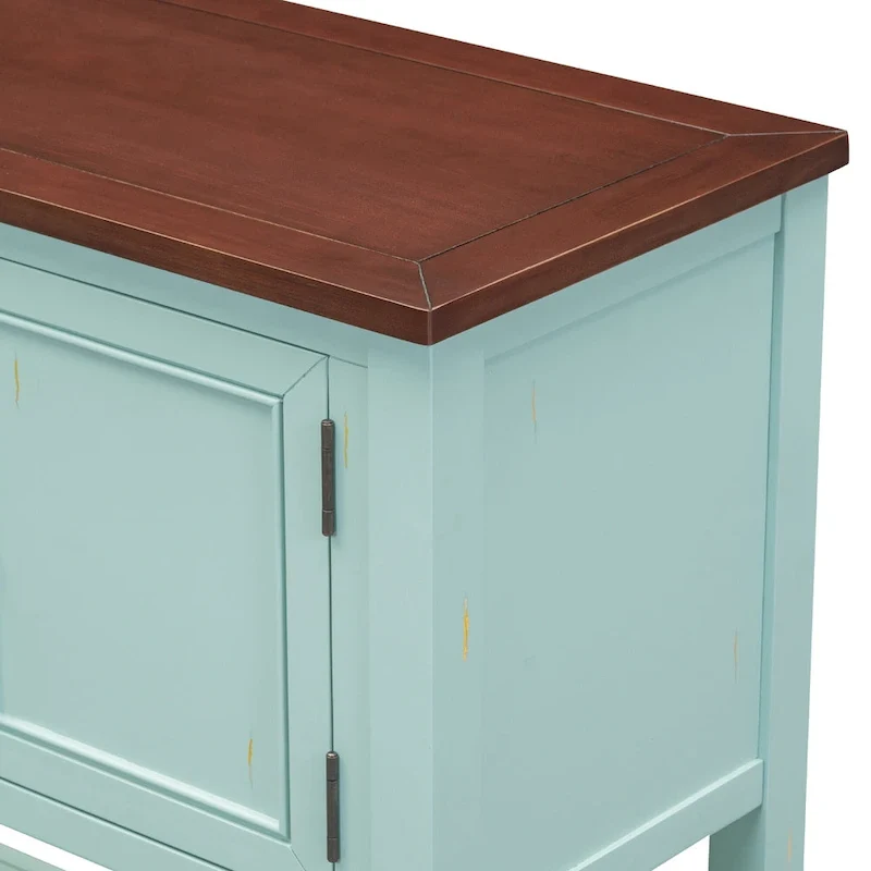 Retro Sideboard Console Table with Drawers and Bottom Shelf