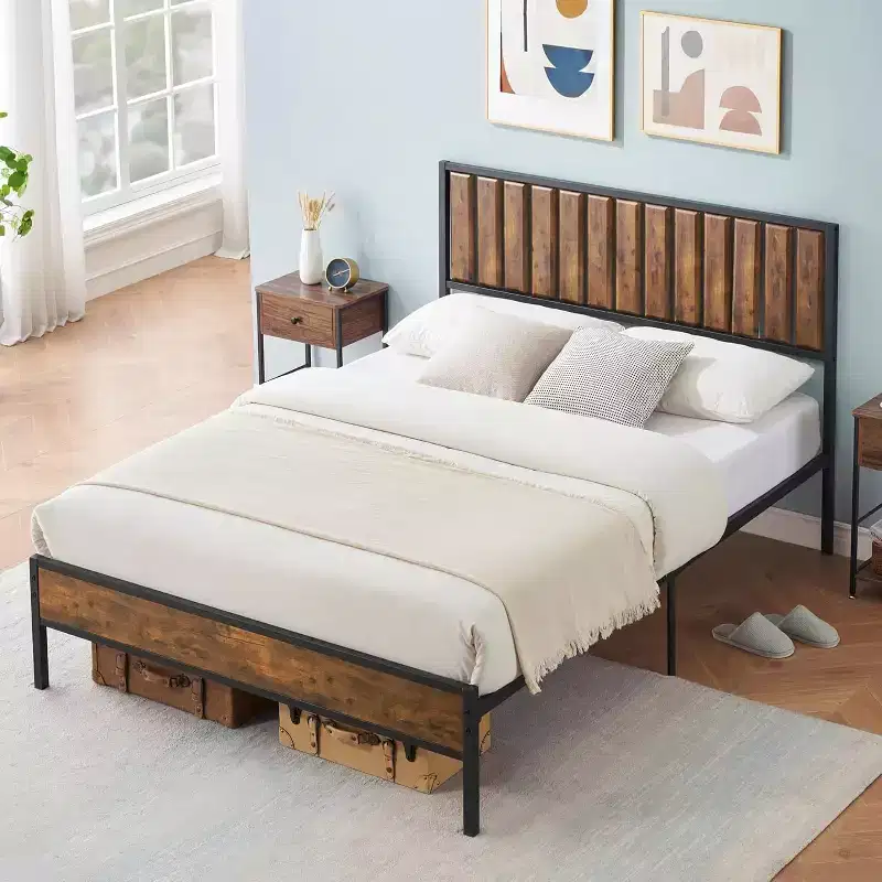 Metal Platform Bed Frame with Headboard and Footboard