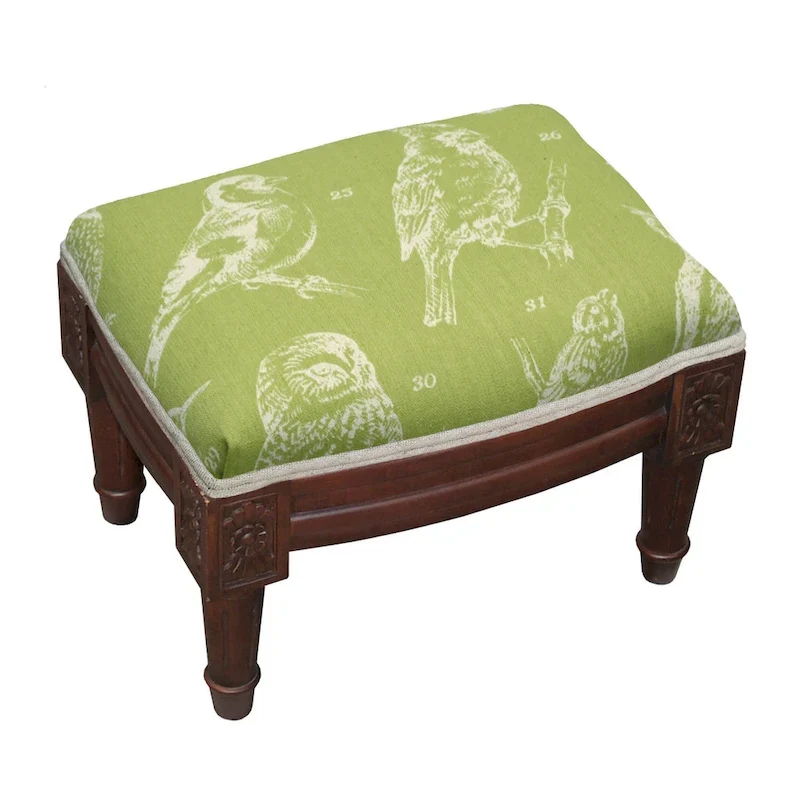 Solid Wood Upholstered Footstool with Linen Fabric - Chestnut, 14W