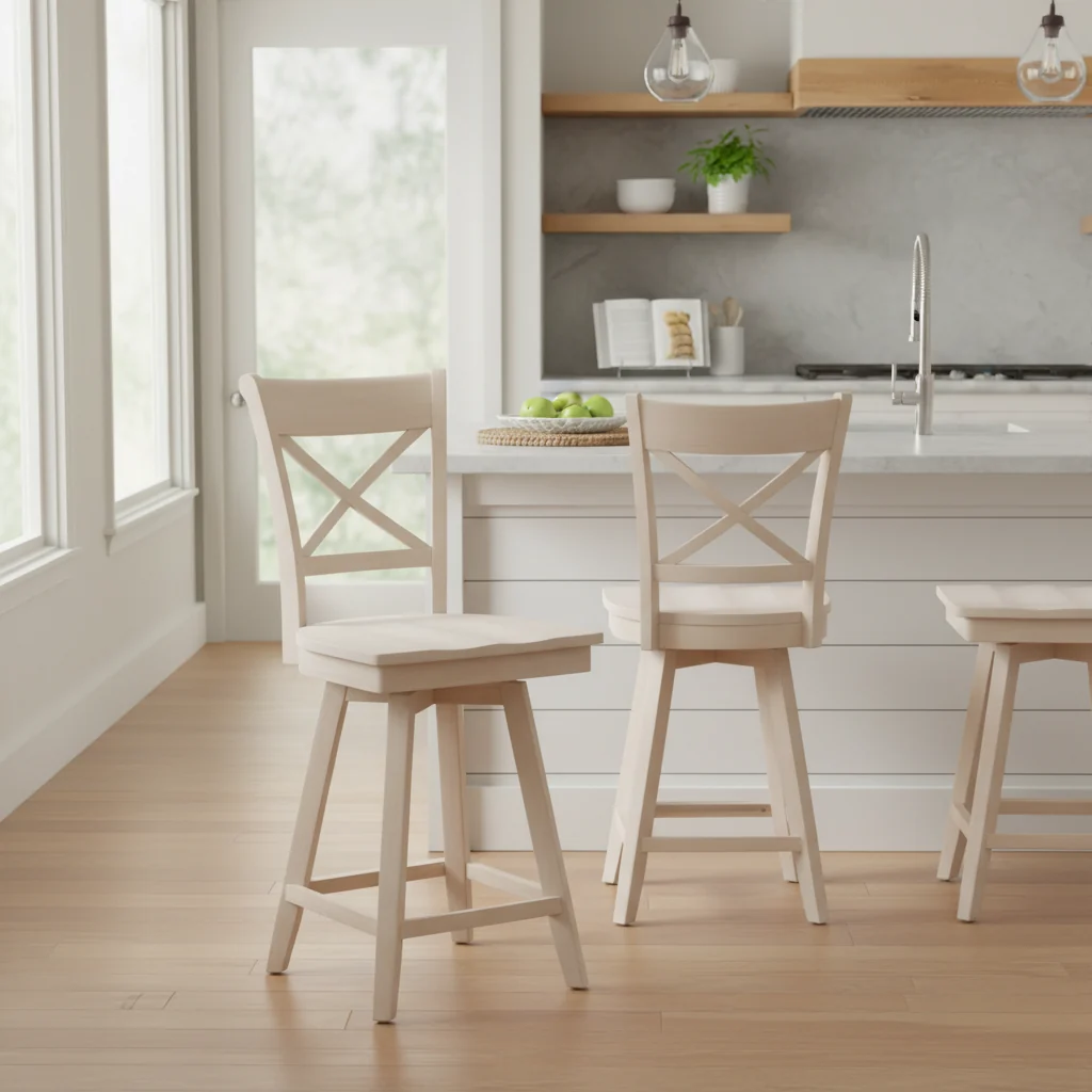 Counter Height Barstool with Swivel and Auto Return – Unfinished Wood