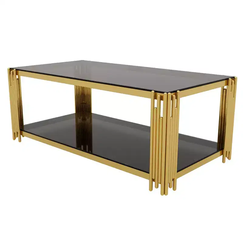 Whisen 3-Piece Modern Coffee Table & End Table Set with Tempered Glass Top & Asymmetrical Metal Base