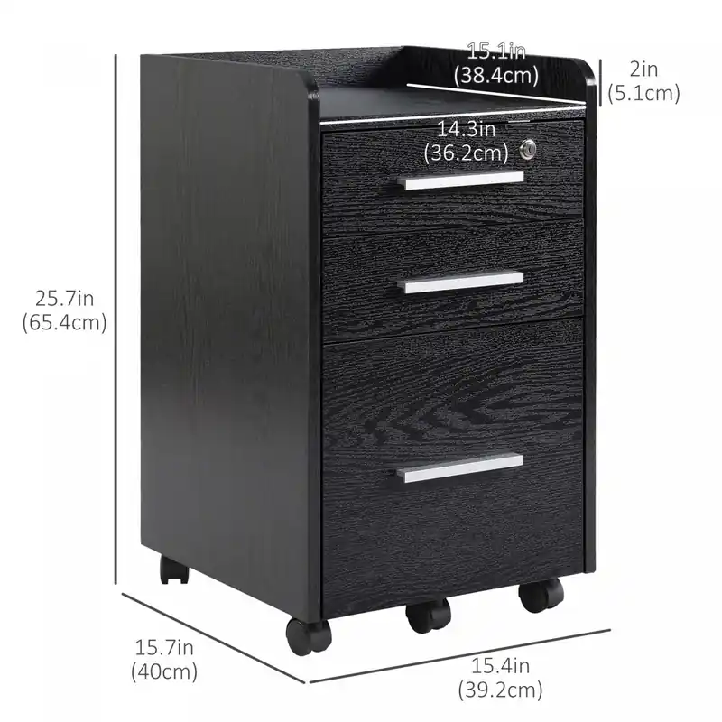 3-drawer Mobile File Cabinet Office Filing Cabinet