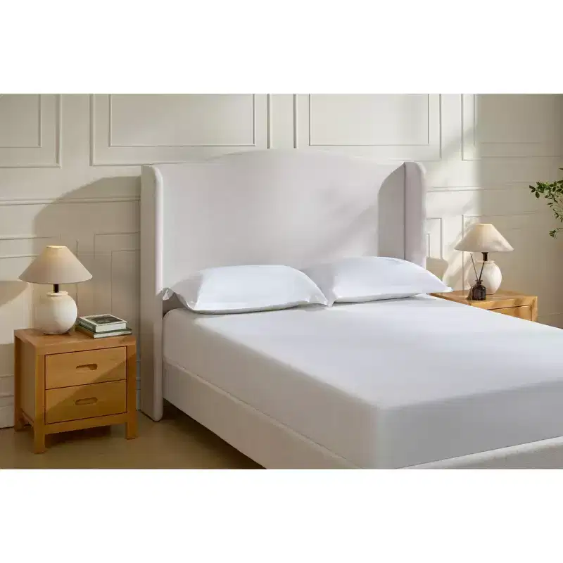 Queen Size Upholstered Wingback Platform Bed – Premium Chenille, Minimalist Design, Cream