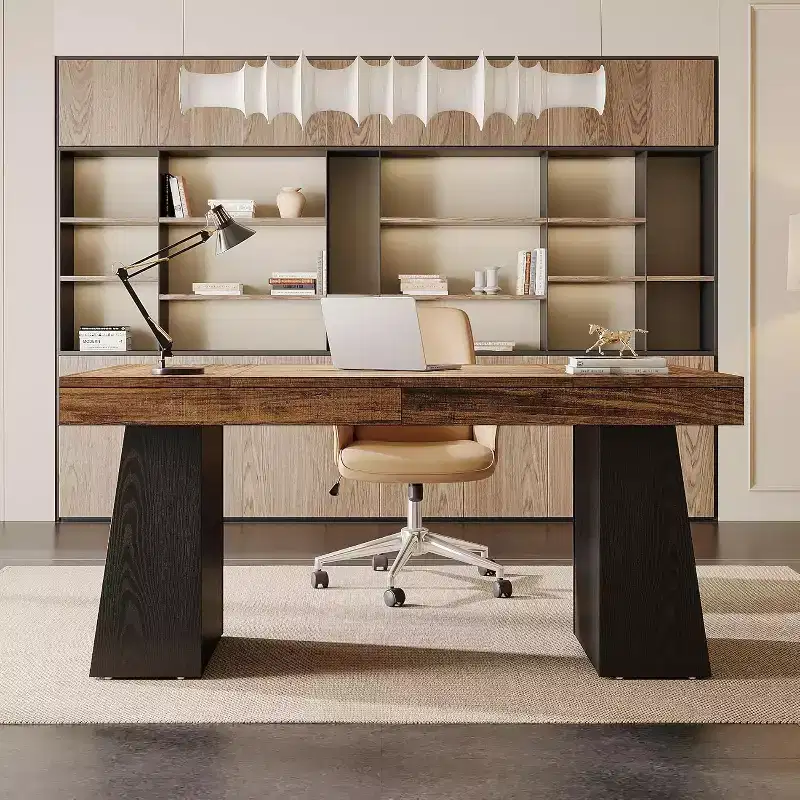 Lantine 55 Inches Home Office Executive Desk with Double Trapezoid Base