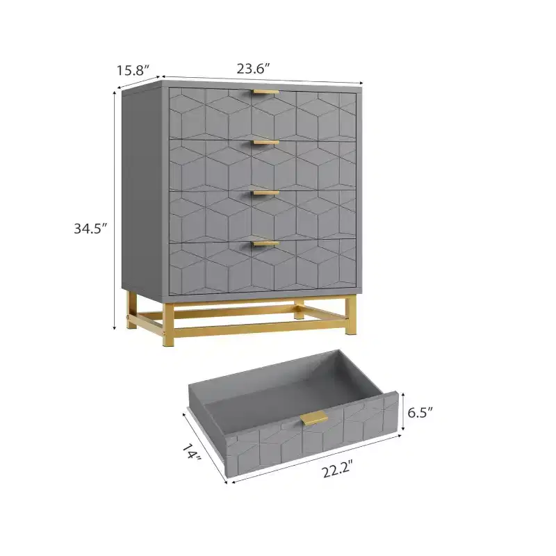 Zstar Bedroom Dressing Table, 4 Drawer Dresser with Metal Legs