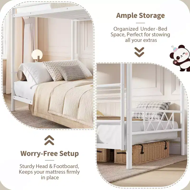 Bunk Bed Twin Over Twin with Extra High Guardrail, Heavy Duty Metal Frame & Sturdy Slats, No Box Spring Needed