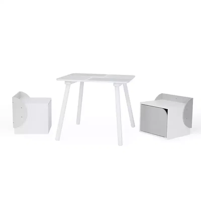 Kids Table & Chairs Set, Grey - MDF, 3-Piece Playset