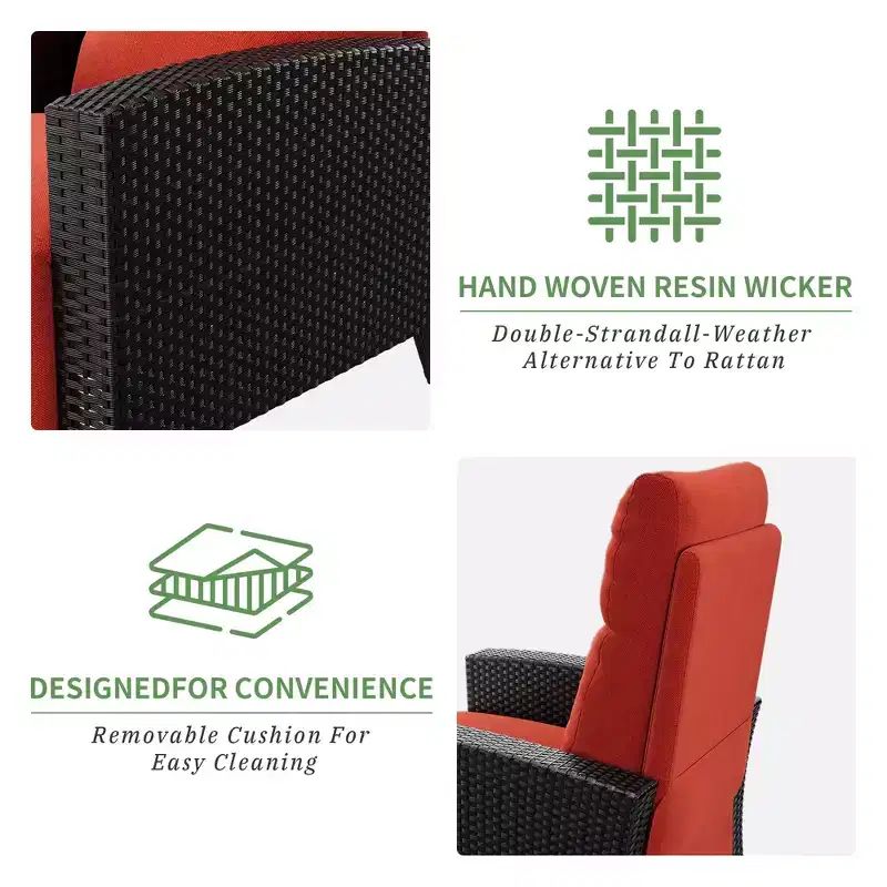 Wicker Recliner Chair with Adjustable Back & Footrest,150 Lay Flat Rattan Reclining Patio Chair with Extendable Side Table & Air Pump