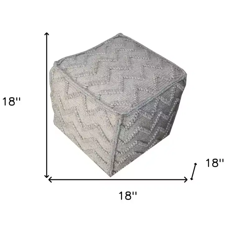 HomeRoots 18 Gray Wool Cotton Blend Cube Chevron Pouf Ottoman