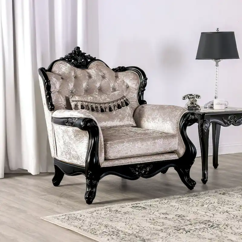 Furniture of America Clarissa Traditional Sofa Set with Button Tufted Back and Accent Pillow