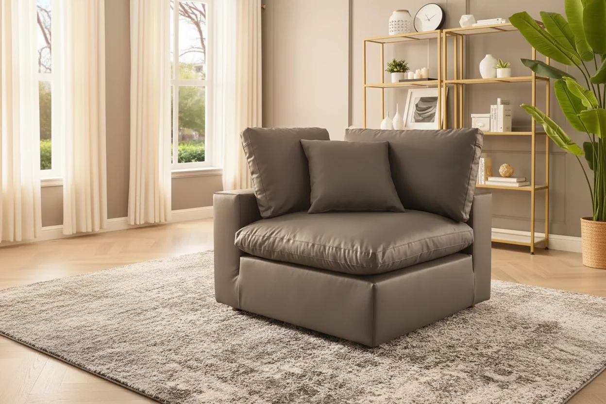 Down Filled Overstuffed Vegan Leather Corner Chair