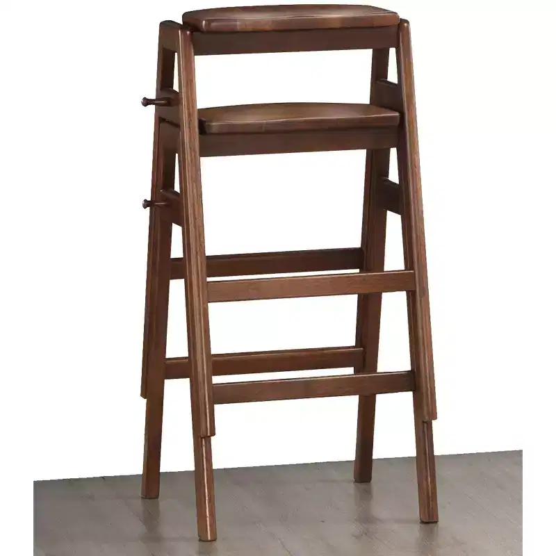 Mid-Century Modern Stackable Wood Barstools Set of 2 Walnut Finish Side Hook 28.75