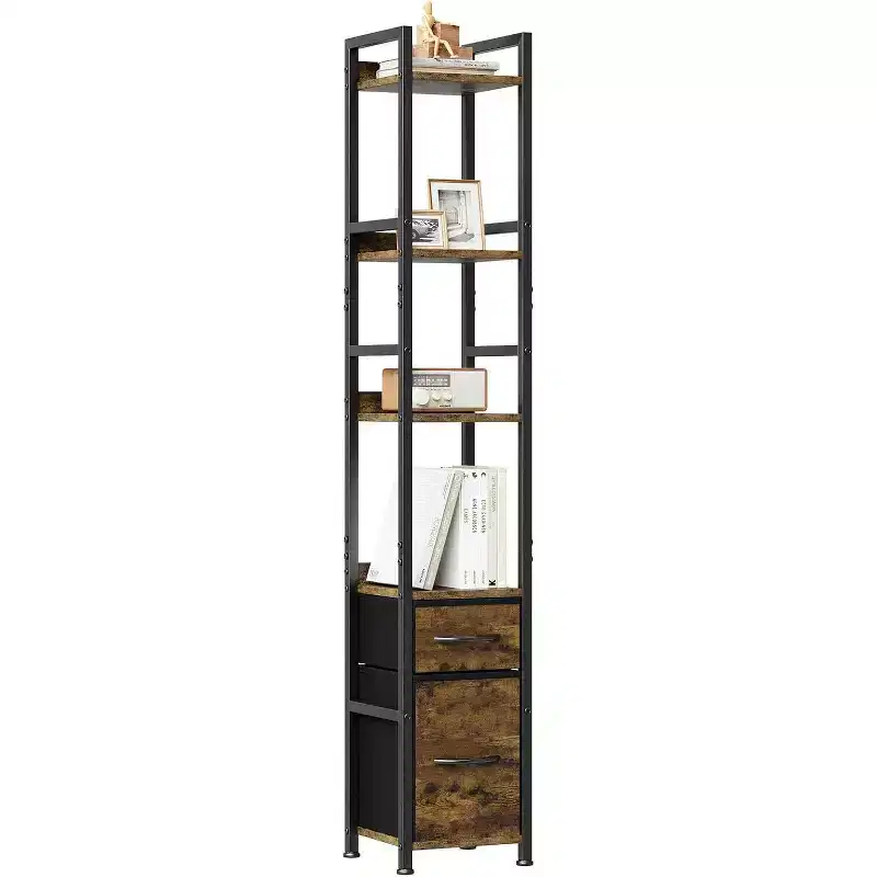 MDF & Metal 6-Tier Bookshelf with 2 Fabric Drawers 11.81''W x 59.45''H