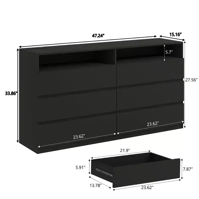 Dyonery Modern 6-Drawer Dressing Table with Sliding Top, Featuring Drawers, Organizer for Bedroom, Closet, and Living Room