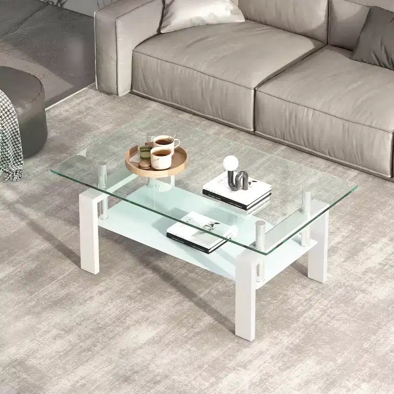 Tempered Glass Coffee Table, 2-Tier, 17.32