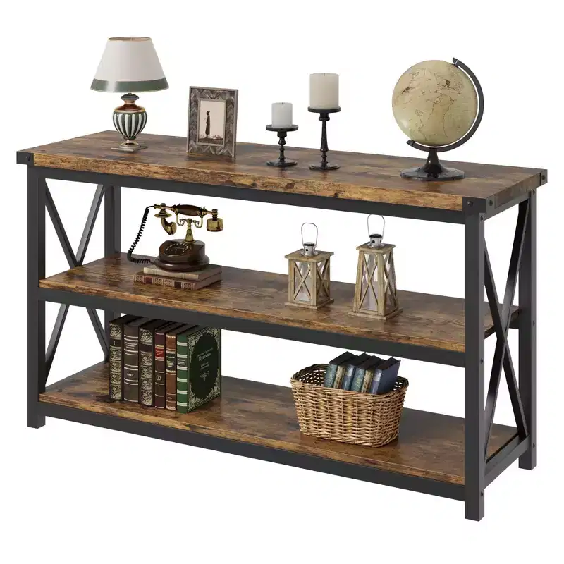 47 Long Console Table with 3-Tier Storage, Industrial Rectangular Sofa Table for Entryway, Hallway, or Living Room
