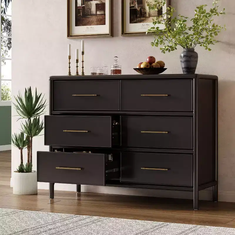48'' Vintage Acacia Wood Storage Cabinet with 6 Drawers