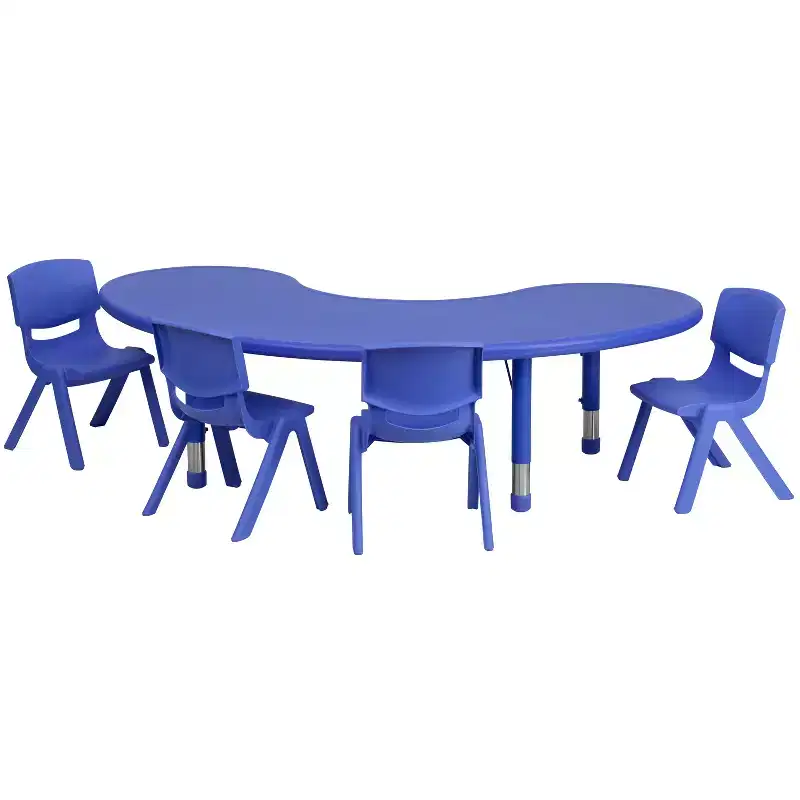 Flash Furniture 35W x 65L Half-Moon Plastic Height Adjustable Activity Table Set with 4 Chairs